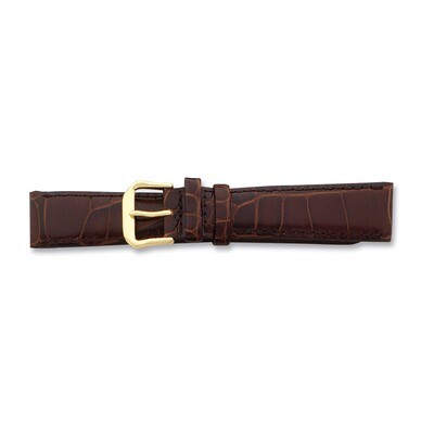 18mm Brown Crocodile Dark Stitch Gld-tone Buckle Watch Band BA86-18, MPN: BA86-18, 886774146898