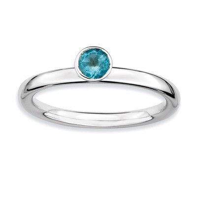 High 4mm Round Blue Topaz Ring - Sterling Silver QSK469, MPN: QSK469, 886774217420