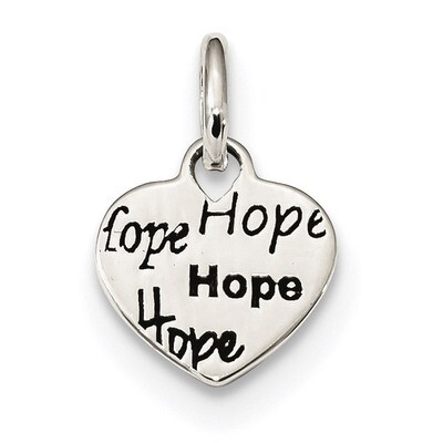 Polished HOPE Heart Charm Sterling Silver Antiqued QP4914, MPN: QP4914, 886774100111