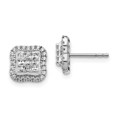 Square Cluster Earrings 14k White Gold Diamond EM4370-050-WA, MPN: EM4370-050-WA, 883957269627