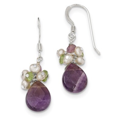 Amethyst Peridot Peach Cultured Pearl Earrings Sterling Silver QE2326, MPN: QE2326, 886774246383