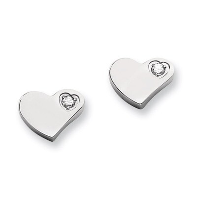 Synthetic Diamond Polished Heart Post Earrings - Stainless Steel SRE316 by Chisel, MPN: SRE316, 886…
