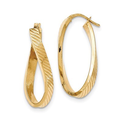 Oval Hoop Earrings 14k Gold Twisted Textured  TH731, MPN: TH731, 886774960869
