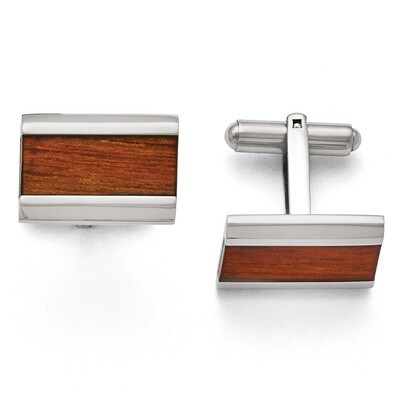 Polished Red Orange Wood Inlay Cufflinks - Stainless Steel SRC275 by Chisel, MPN: SRC275, 886774621…