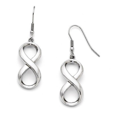Polished Infinity Symbol Shepherd Hook Earrings - Stainless Steel SRE732 by Chisel, MPN: SRE732, 19…