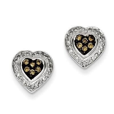 Champagne Diamond Small Heart Post Earrings Sterling Silver QE10698, MPN: QE10698, 883957025889