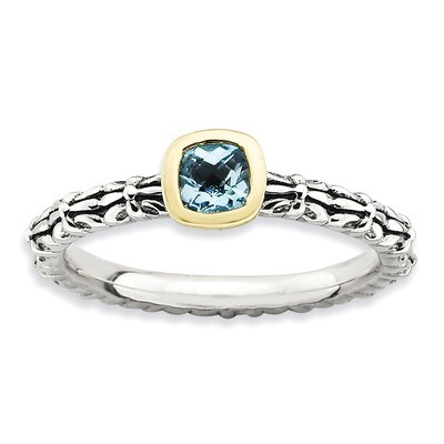 14k Gold Checker-cut Blue Topaz Antiqued Ring - Sterling Silver QSK850, MPN: QSK850, 886774182100