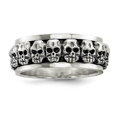 Spinning Center Antiqued Skull Ring Sterling Silver Polished QR6775, MPN: QR6775, 886774109077