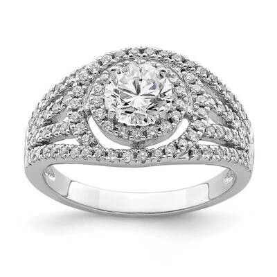 Round CZ Diamond Halo Ring Sterling Silver Rhodium-plated QR6946, MPN: QR6946,