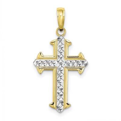 Cross Pendant 10k Gold &amp; Rhodium Diamond-cut 10K9421, MPN: 10K9421, 63721815520