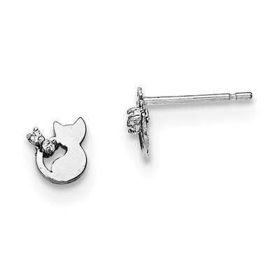 CZ Children&#39;S Cat Post Earrings Sterling Silver Rhodium-plated QGK114, MPN: QGK114, 191101111075