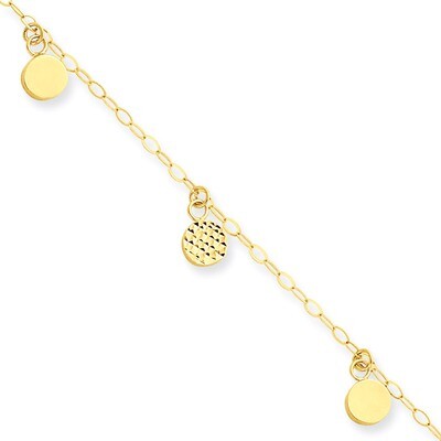 Hollow Dangle Circle with 1in ext Anklet 10 Inch 14k Gold ANK225-10, MPN: ANK225-10, 886774311777