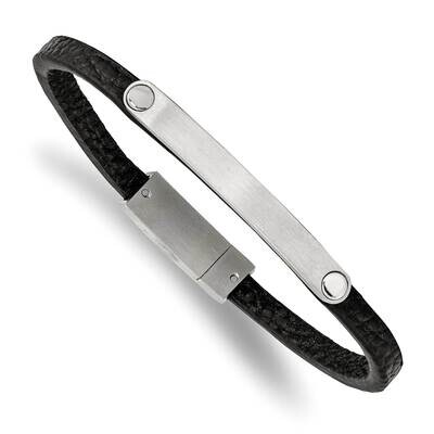 Black Leather 8.25 Inch Id Bracelet Stainless Steel Brushed SRB2383-8.25, MPN: SRB2383-8.25, 191101…