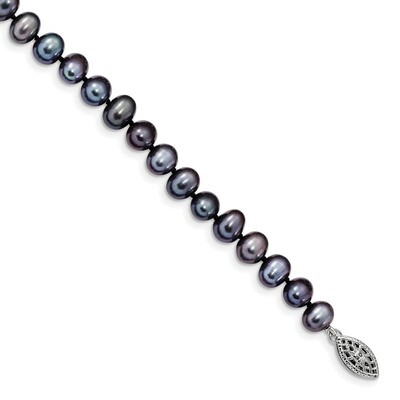 6-7mm Black Cultured Freshwater Pearl Bracelet 7.25 Inch Sterling Silver Rhodium-plated QH5154-7.25…