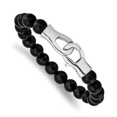 Black Agate Beads 9 Inch Bracelet Stainless Steel Polished SRB2495-9, MPN: SRB2495-9, 191101859809