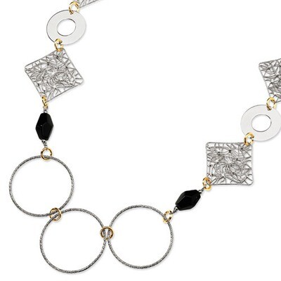 and 18K Yellow Gold-Plated Onyx Fancy Necklace Sterling Silver QV417