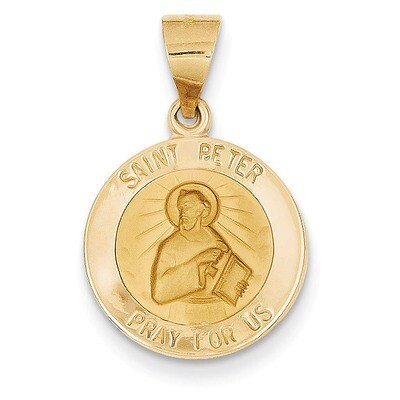 Saint Peter Medal Pendant 14k Gold Polished and Satin XR1381, MPN: XR1381, 883957475370