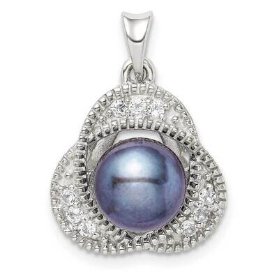 Black Freshwater Cultured Pearl &amp; White Topaz Pendant Sterling Silver QP5184, MPN: QP5184, 88395760…