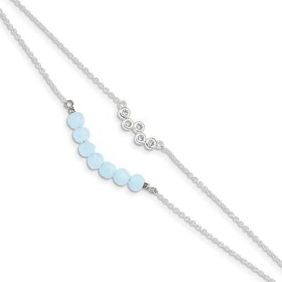 Blue Glass Beads with 1 inch Extender Bracelet Sterling Silver CZ Diamond QG4903-6, MPN: QG4903-6, …