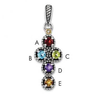 Five-stone and Diamond Mother&#39;s Pendant Sterling Silver &amp; 14k Gold QMPD27/5SY, MPN: QMPD27/5SY,