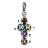 Five-stone and Diamond Mother&#39;s Pendant Sterling Silver &amp; 14k Gold QMPD27/5SY, MPN: QMPD27/5SY,