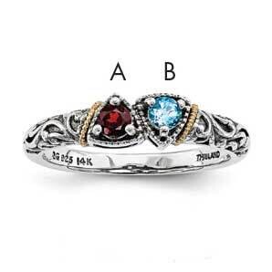 Two-Stone Mother&#39;s Ring Sterling Silver &amp; 14k Gold QMR42/2SY-10, MPN: QMR42_2--6,