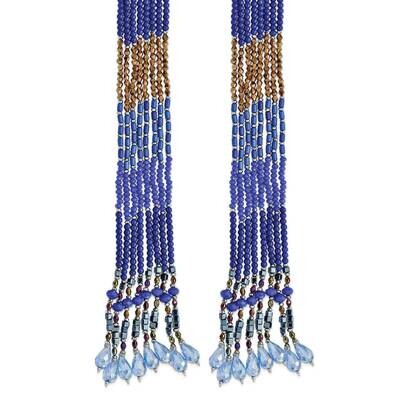 Blue Bronze and Metallic Glass Beads Drape Necklace 10115