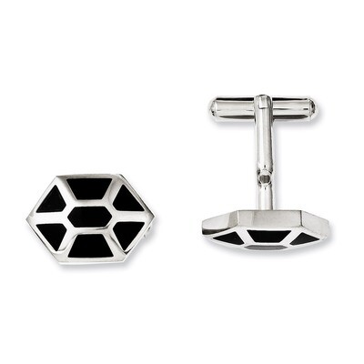 Black Enamel &amp; Polished Cufflinks - Stainless Steel SRC239 by Chisel, MPN: SRC239, 883957027593