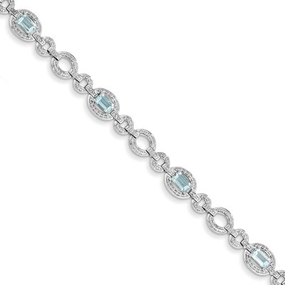 Lt Swiss Blue Topaz Oval Link Bracelet Diamond Sterling Silver QX819BT, MPN: QX819BT, 886774647845