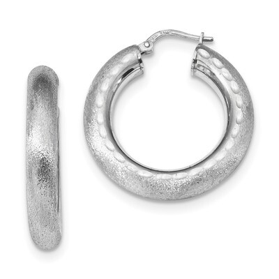 Diamond-cut Polished &amp; Satin Hoop Earrings Sterling Silver Rhodium-plated QE13127, MPN: QE13127, 19…
