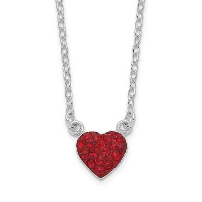18.25 Inch Rhodium-Plated Polished Red Crystal Heart Necklace 18.25 Inch Sterling Silver QG6077-18.…