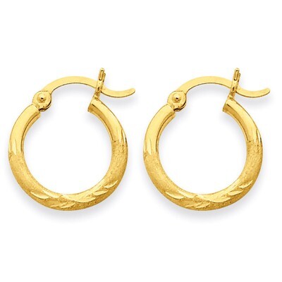 Satin &amp; Diamond-cut 2mm Round Tube Hoop Earrings 14k Gold TC211, MPN: TC211, 883957288888