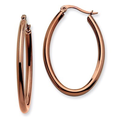 Chocolate Plated 40mm Oval Hoop Earrings - Stainless Steel SRE405 by Chisel, MPN: SRE405, 886774039…