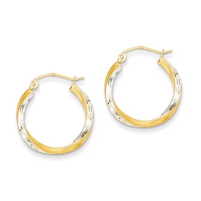 Diamond-cut 2.5mm Twisted Hoop Earrings 14K Gold &amp; Rhodium TC432, MPN: TC432, 883957289885