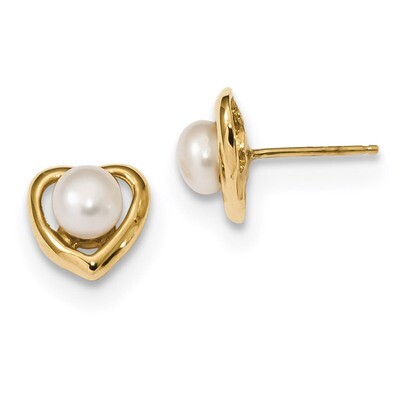 4-5mm White Button Freshwater Cultured Pearl Post Earrings 14k Gold XF599E, MPN: XF599E, 1911014341…