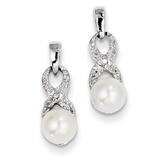 Diamond and Cultured Pearl Post Earrings Sterling Silver Rhodium-plated QE10298, MPN: QE10298, 8839…