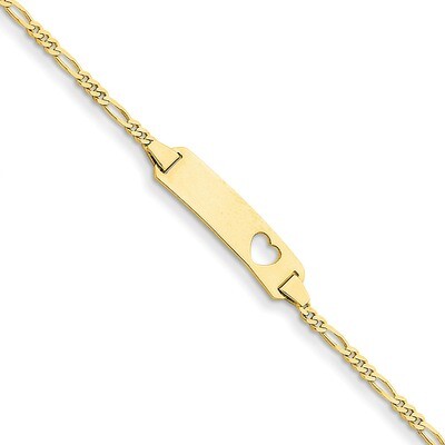 Figaro Link ID, Plate with Cut-out Heart Bracelet 7 Inch 14k Gold LID6-7, MPN: LID6-7, 883957500652