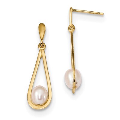 5-6mm White Freshwater Cultured Pearl Post Dangle Earrings 14k Gold XF668E, MPN: XF668E, 1911014346…
