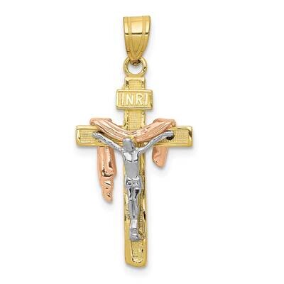 Tri-Color Diamond-Cut Small Draped Inri Crucifix Pendant 10k Gold 10D4323, MPN: 10D4323, 1969041008…