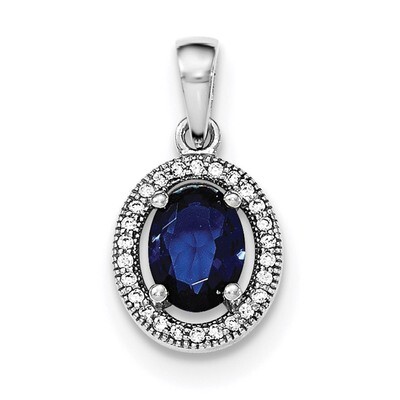 Dark Blue &amp; White CZ Diamond Oval Pendant Sterling Silver Rhodium-plated QP4248, MPN: QP4248, 88395…