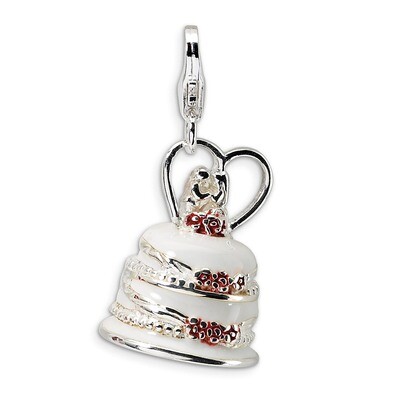 3-D Enameled Wedding Cake Charm Sterling Silver QCC153 by Amore La Vita, MPN: QCC153, 883957331102