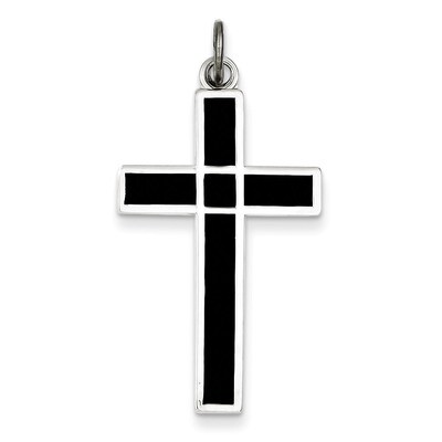 Polished Enamel Black Cross Pendant Sterling Silver Brushed QC7218, MPN: QC7218, 883957501185