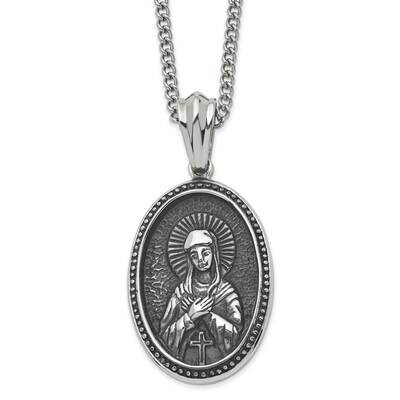 Antiqued and Polished Our Lady Of Guadalupe 24 Inch Necklace Stainless Steel SRN2813-24 by Chisel, …