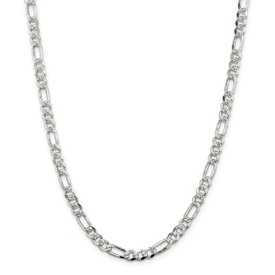 26 Inch 5.5mm Pave Flat Figaro Chain Sterling Silver QFF150-26, MPN: QFF150-26, 883957350370