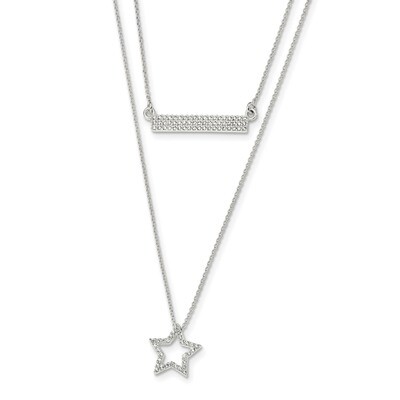 CZ Diamond Star and Bar 2-strand Necklace 16 Inch Sterling Silver Polished QG4317-16, MPN: QG4317-1…