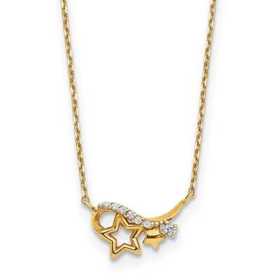CZ Diamond Star 15 Inch with 1 Inch Extender Necklace 15 Inch 14K Yellow Gold Polished SF2911-15, M…