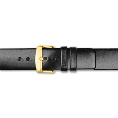 18mm Black Italian Calfskin Square End Gold-tone Buckle Watch Band  BA352-18, MPN: BA352-18,