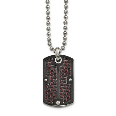 Black IP Red Carbon Fiber Inlay Dogtag Necklace Stainless Steel Polished SRN2045-24 by Chisel, MPN:…