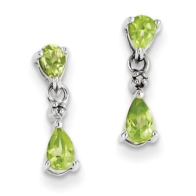 Pear Peridot &amp; Diamond Post Earrings Sterling Silver Rhodium QDX827, MPN: QDX827, 883957578019