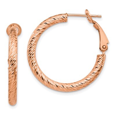Leslie&#39;s 3x20 Round Omega Back Hoop Earrings 10k Rose Gold Diamond-cut HB-10LE474R, MPN: 10LE474R, …